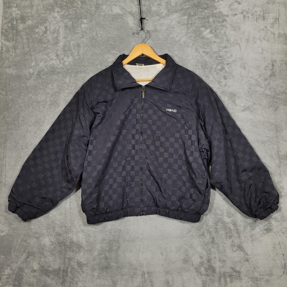 Vintage HEAD Sportswear Mens Jacket Black Checkerboard Lined Athletic